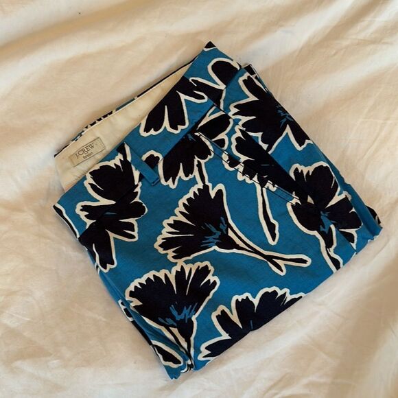 💚 J.Crew Factory Blue Floral Print Pants - Picture 2 of 6